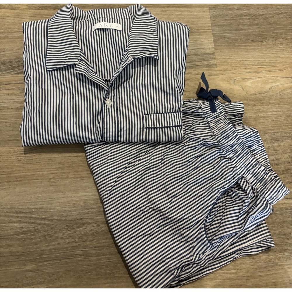 LAKE Poplin Pajama Set Mens XXL Blue Striped Long Sleeve Button Front 2pc